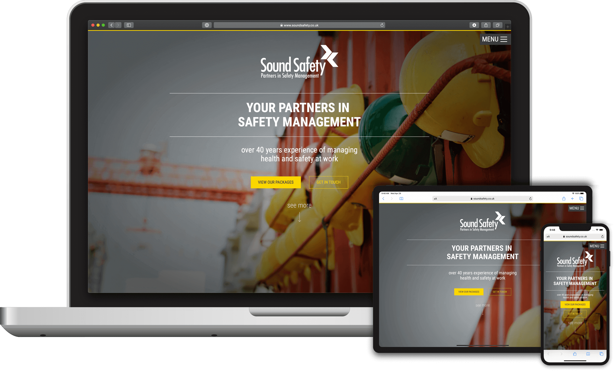 Sound Safety website shown on a number of devices